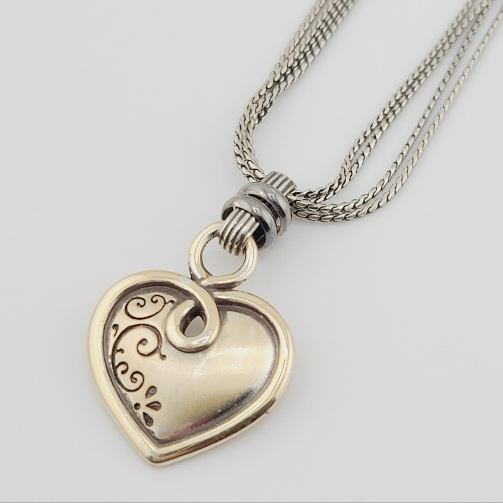 $62 Brighton "VIA VENETTO" Brushed TwoTone Triple Strand Heart Necklace! 🩶